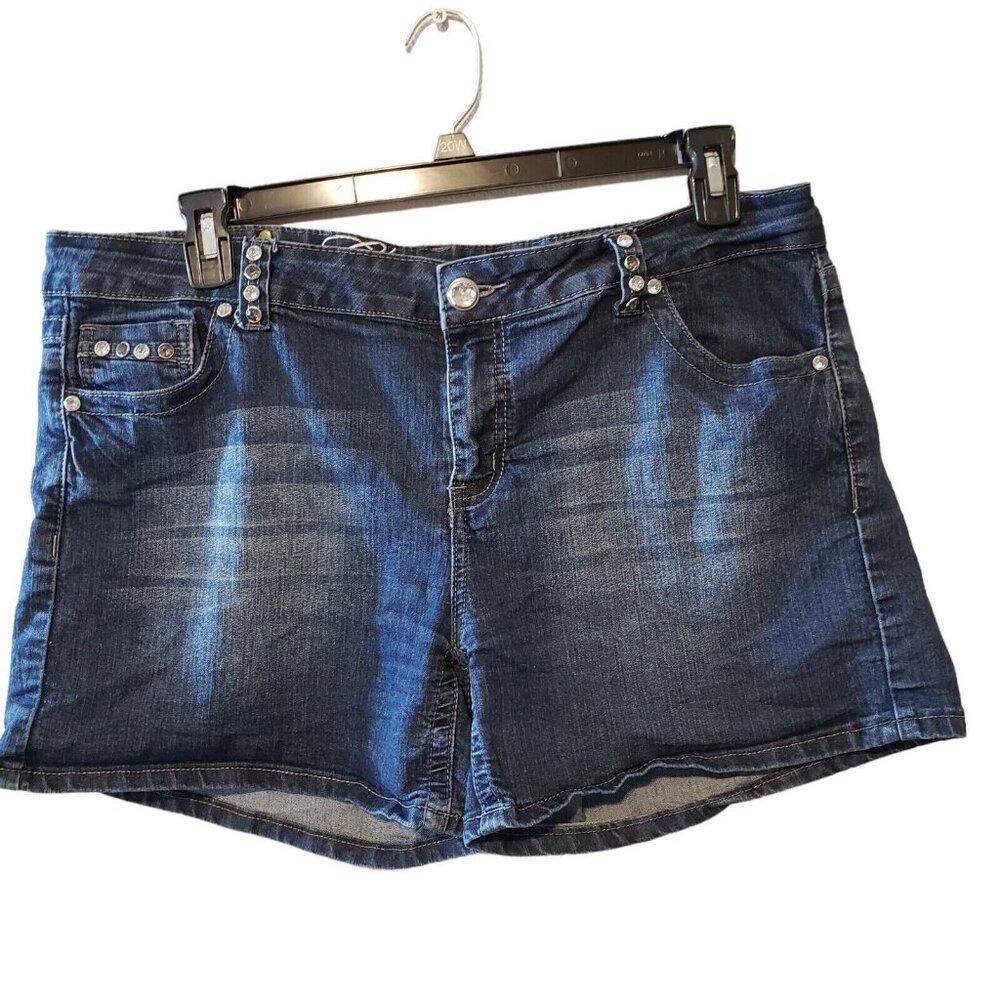 C'EST Toi Womens denim shorts rhinestones 5 pocket embellished stretch Size 3XL